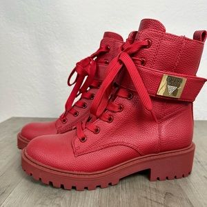 Brand New Guess Red Combat Boots